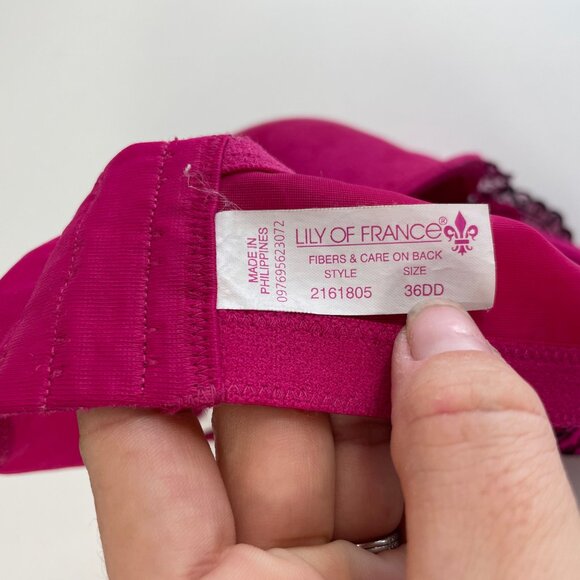 Lily of France Women’s Bra 36DD Red Lace Trim Underwire Adjustable Straps 216180 - Picture 6 of 7
